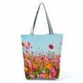 Détail de sac cabas fourre-tout à imprimé floral, motif de fleurs colorées, sac d'épaule. - Style Mer de Fleurs Colorées (hl12004)