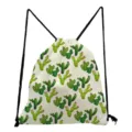Cute green cactus print canvas drawstring bag, folding large capacity daily storage backpack. - White Canvas Cute Cactus (sk6548)
