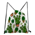 Cactus print drawstring backpack with cute green succulent pattern, lightweight daily storage gym bag. - White Lightweight Large Capacity Storage (sk6554)