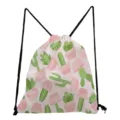 Fresh cactus print drawstring backpack for women, casual daily storage and travel bag. - Pink Fresh Botanical Print (sk6555)