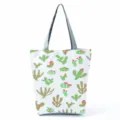 Casual τσάντα shopper από καμβά με φρέσκο ​​πράσινο print κάκτου και ανθεκτικά γκρι χερούλια. - Λευκό Ολόκληρο Τύπωμα Κόκκινος Πράσινος Κάκτος (hl12494)