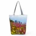 Sac cabas fourre-tout à imprimé floral tendance, grand sac à épaule décontracté avec doubles anses. - Style Champ de Fleurs et Silhouette (hl12013)