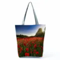 Sac cabas imprime floral grande capacite, sac a epaule decontracte pour femme quotidienne. - Style Coquelicot sous le Soleil (hl12019)