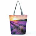 Sac cabas tendance à imprimé coucher de soleil lavande, grand sac épaule décontracté. - Style Mer de Lavande au Coucher du Soleil (hl12021)