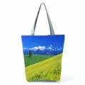 Sac cabas en toile à imprimé floral tendance, grand format pour les loisirs et le bureau. - Style Ciel Bleu et Champ de Fleurs (hl12022)