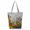 Sac cabas en toile a imprime floral, grande capacite, sac epaule de loisir pour femme. - Style Fleurs Sauvages Colorées (hl12023)