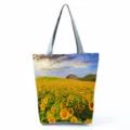 Sac cabas en toile imprimé tournesol, grand sac à épaule décontracté pour femmes usage quotidien. - Style Champ de Tournesols (hl12024)