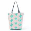 Καμβάς τσάντα tote με ροζ σχέδιο κάκτου, κομψή casual τσάντα ώμου για καθημερινή χρήση. - Πράσινος Κάκτος σε Ροζ Βάση (hl12500)