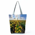 Sac à épaule à imprimé floral mode, motif champ de fleurs jaunes, grand sac fourre-tout. - Style Champ de Fleurs Dorées (hl12025)