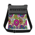 Colorful floral print crossbody bag with black adjustable strap and double zipper pockets. - Colorful Floral Pattern (xk6503)