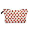 Cute strawberry print makeup pouch detail, white cosmetic bag with zipper and portable strap. - Full Strawberry Print Style (hzk2641)