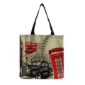 Close-up detail of London city print canvas tote bag, spacious everyday shoulder bag. - Vintage London Street Telephone Box Style (hm7274) / 40x38cm
