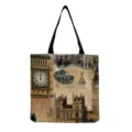 Vintage London theme canvas tote bag, large capacity daily shoulder handbag with retro style. - British Vintage London Collage Style (hm7275) / 40x38cm