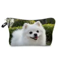 Portable white dog print cosmetic bag, cute zipper travel toiletry makeup storage pouch. - White Puppy Photo Style (hzk2844)