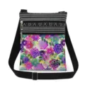 Colorful floral print crossbody bag with double zippers and adjustable black strap. - Rich Floral Print (xk6504)