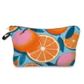 Detailed view of the orange print cosmetic bag, showing vibrant illustration and zipper. - Mixed Fruit Style (hzk2646)