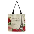 Detailed view of the vintage Eiffel Tower tote bag showcasing intricate rose print and text. - Paris Tower And Rose Vintage Style (hm7276) / 40x38cm