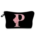 Bolsa de maquillaje negra con letra floral P estuche cosmético ligero neceser de viaje - Estilo Letras P Flores Rosas Fondo Negro
