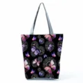 Butterfly print canvas tote bag casual large capacity shoulder handbag for women daily use - Shoulder Tote Style (hlk2716)