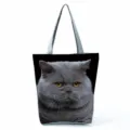 Large capacity black cat print tote bag, casual shoulder handbag for travel and daily use. - Grey Cat Photographic Print (hl5107)