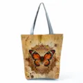 Close-up detail of the vintage butterfly print tote bag showing fine mandala pattern and texture. - Shoulder Tote Style (hlk2718)