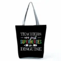 Canvas tote bag with teacher quote print, large capacity casual shoulder bag for daily use. - Style Twenty-One (hl5409)