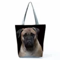 Detailed view of the large capacity canvas tote bag featuring realistic dog portrait print. - Large Dog Print (hl5111)