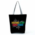 Canvas teacher tote bag large capacity casual shoulder bag daily shopping travel details view - Style Twenty-Two (hl5410)