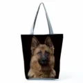 Detailed view of the canvas shoulder tote bag featuring a German Shepherd dog print pattern. - German Shepherd Print (hl5116)