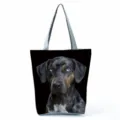 Large capacity canvas tote shoulder bag with cool blue-eyed dog print design for travel - Blue-Eyed Dog Print (hl5117)
