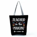 Black Canvas Teacher Tote Bag Large Capacity Casual Shoulder Bag Daily Shopping Handbag - Style Twenty-Eight (hl5416)