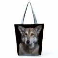 Large capacity casual shoulder tote bag featuring realistic wolf print for daily use. - Wolf Dog Print (hl5118)