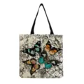 Baumwoll-Leinen Tragetasche mit buntem Schmetterling und Blumenmuster, wiederverwendbare Tasche. - Hm0859