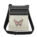 Bolso bandolera de lona con estampado de mariposa, parte superior a rayas y correa. - Estilo Bolsillo Beige Mariposa Floral Texto Inspirador (xk0249)