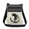 Black cat print cross-body bag, casual canvas messenger bag with adjustable strap. - Style (xk2492)