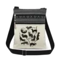 Black cat print crossbody messenger bag with adjustable strap and double zipper pockets. - Style (xk2494)