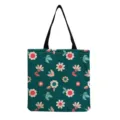 Detailansicht der Retro-Blumen-Leinentragetasche mit dunkelgrünem botanischen Muster. - Dunkelgrün Vintage Floral (hm12510)