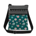 Floral print crossbody bag with double zippers, adjustable strap and messenger style. - Green With Pink Core Floral (xk12510)