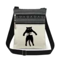 Black cat print crossbody bag detail, lightweight messenger bag with adjustable strap - Style (xk2499)