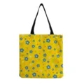 Detailansicht der gelben Leinentasche mit blauen Blumen, lässige Schultertasche, Tragetasche. - Gelb Blau Blumen (hm12513)