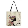 Blumen Schmetterling Druck Leinen Tragetasche, wiederverwendbare Freizeit Schultertasche. - Hm2489