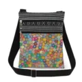 Details of the lightweight crossbody bag featuring colorful floral print and double zippers. - Colorful Floral Patchwork (xk12512)