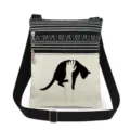 Canvas crossbody messenger bag with black cat print, double zipper, adjustable strap. - Style (xk2500)