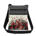 Vista detallada del bolso cruzado ligero de lona con estampado de amapolas y cremalleras dobles. - Estilo Estampado Abeja Floral Amapola Roja (xk1534b)