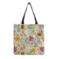 Nahaufnahme der stilvollen Tragetasche mit Blumenmuster und farbenfrohen botanischen Motiven. - Beige Handgemalt Bunte Blumen (hm12516)