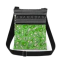 Close-up detail of the green medical print crossbody bag with black adjustable strap and dual zippers. - Green Medical Tools Print (xkk2961)