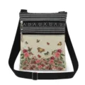 Vista detallada del bolso cruzado con estampado floral y mariposa vintage con doble cremallera. - Estilo Estampado Vintage Mariposa Rosa (xk1534f)