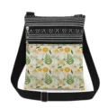 Close-up detail of the canvas crossbody bag featuring floral print pocket and black strap. - Fresh Daisy Style (xk12515)