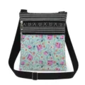 Medical print crossbody bag with double zippers, adjustable strap, and striped top design. - Beige Nurse Cartoon Print (xkk2962)
