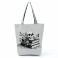 Gotische Totenkopf Leinwand Tragetasche, dunkle Kunst Schulter Handtasche mit Büchern und Rosen. - Schedel Buch Schmetterling Muster Stil (hlk2465)